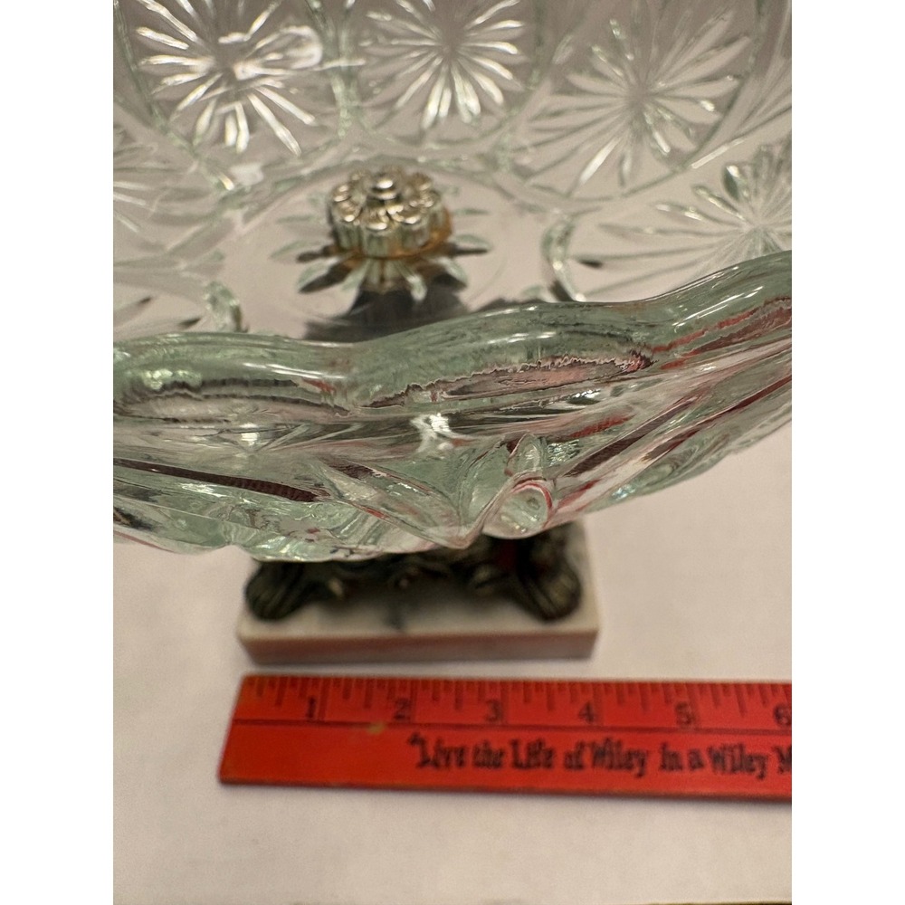 Vintage Cut Glass Pedestal Candy Dish Ornate Brass and Marble Base Centerpiece - Picture 5 of 5